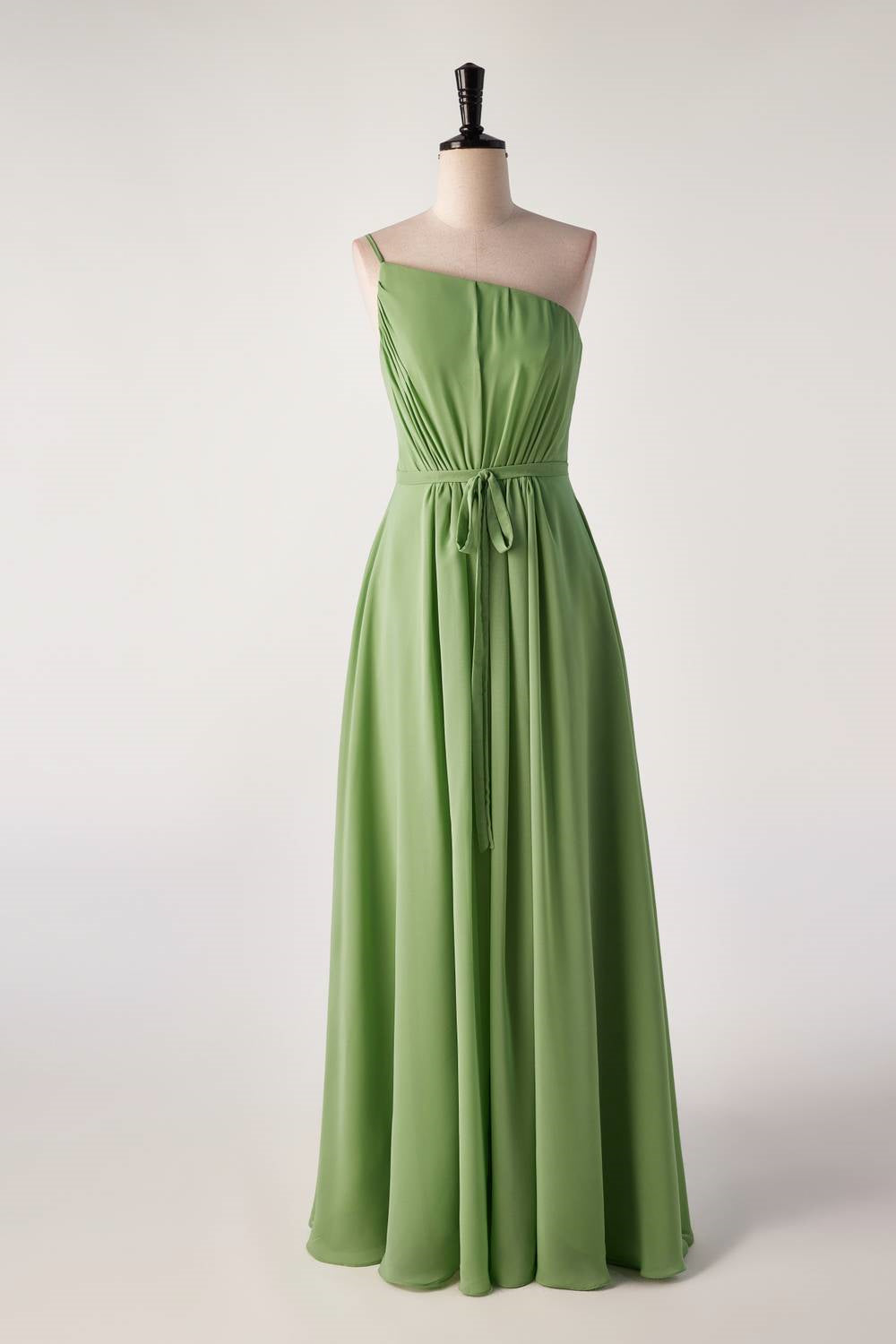 Matcha Green One-shoulder Bridesmaids Dress