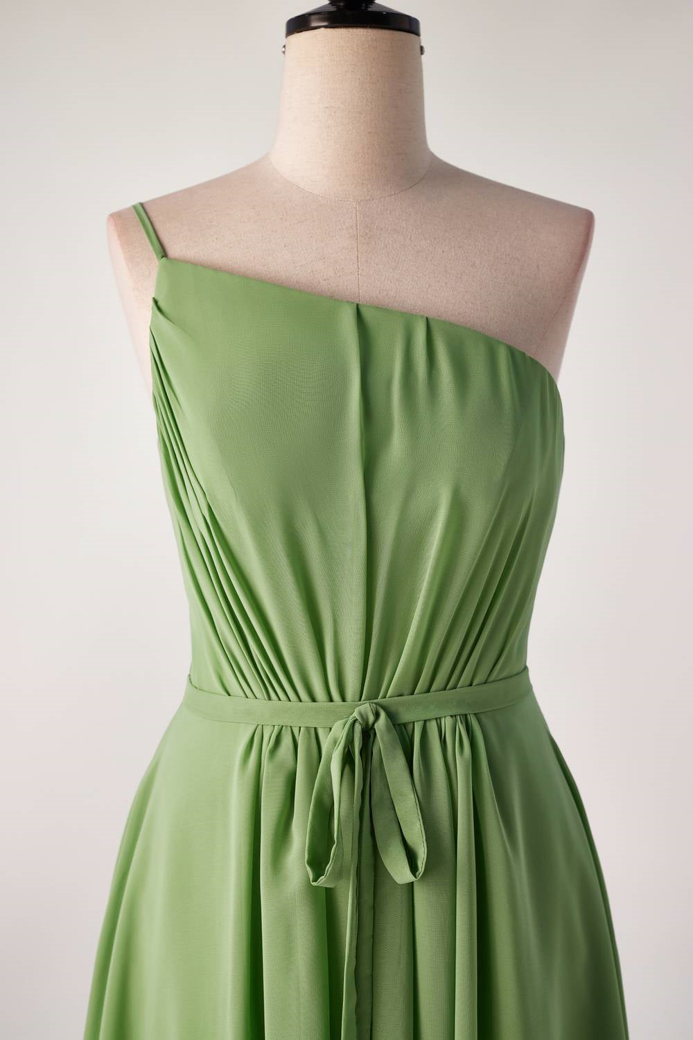 Matcha Green One-shoulder Bridesmaids Dress