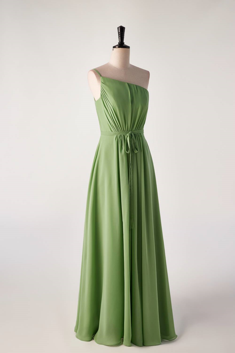 Matcha Green One-shoulder Bridesmaids Dress