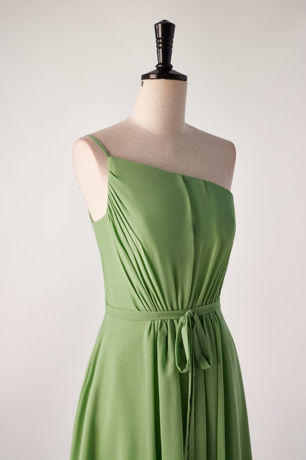 Matcha Green One-shoulder Bridesmaids Dress