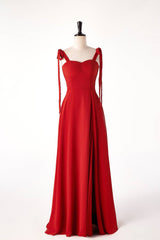 Red Bow Straps Fitted  Bridesmaids Dress