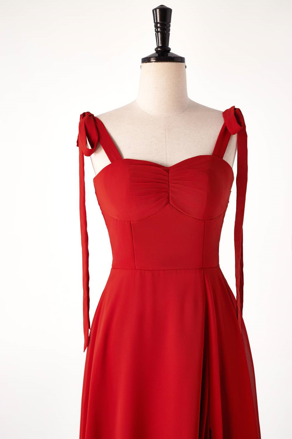 Red Bow Straps Fitted  Bridesmaids Dress