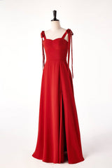 Red Bow Straps Fitted  Bridesmaids Dress
