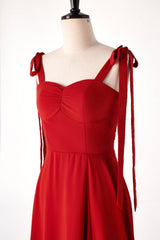 Red Bow Straps Fitted  Bridesmaids Dress