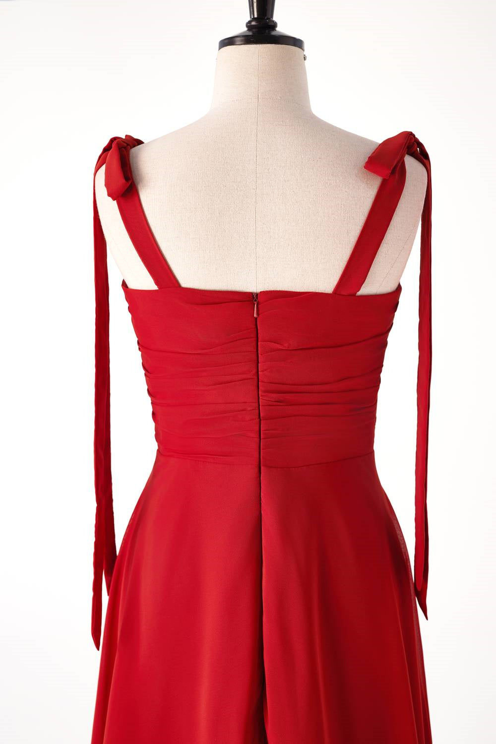 Red Bow Straps Fitted  Bridesmaids Dress