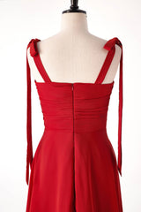 Red Bow Straps Fitted  Bridesmaids Dress