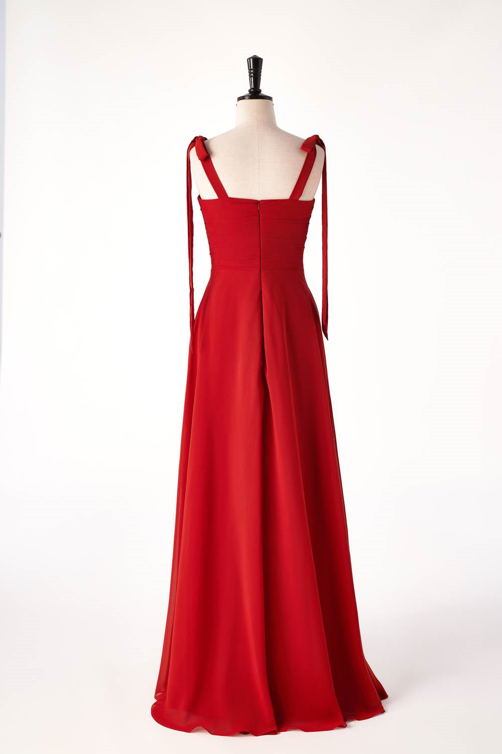 Red Bow Straps Fitted  Bridesmaids Dress