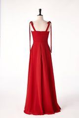 Red Bow Straps Fitted  Bridesmaids Dress