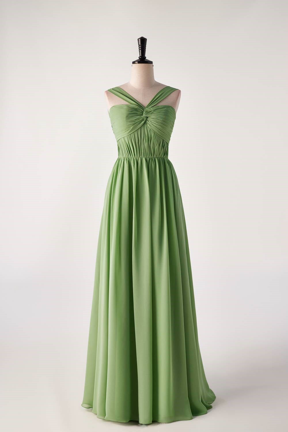 Matcha Green Sleeveless Lace-up Back Long  Bridesmaids Dress
