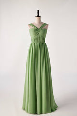 Matcha Green Sleeveless Lace-up Back Long  Bridesmaids Dress