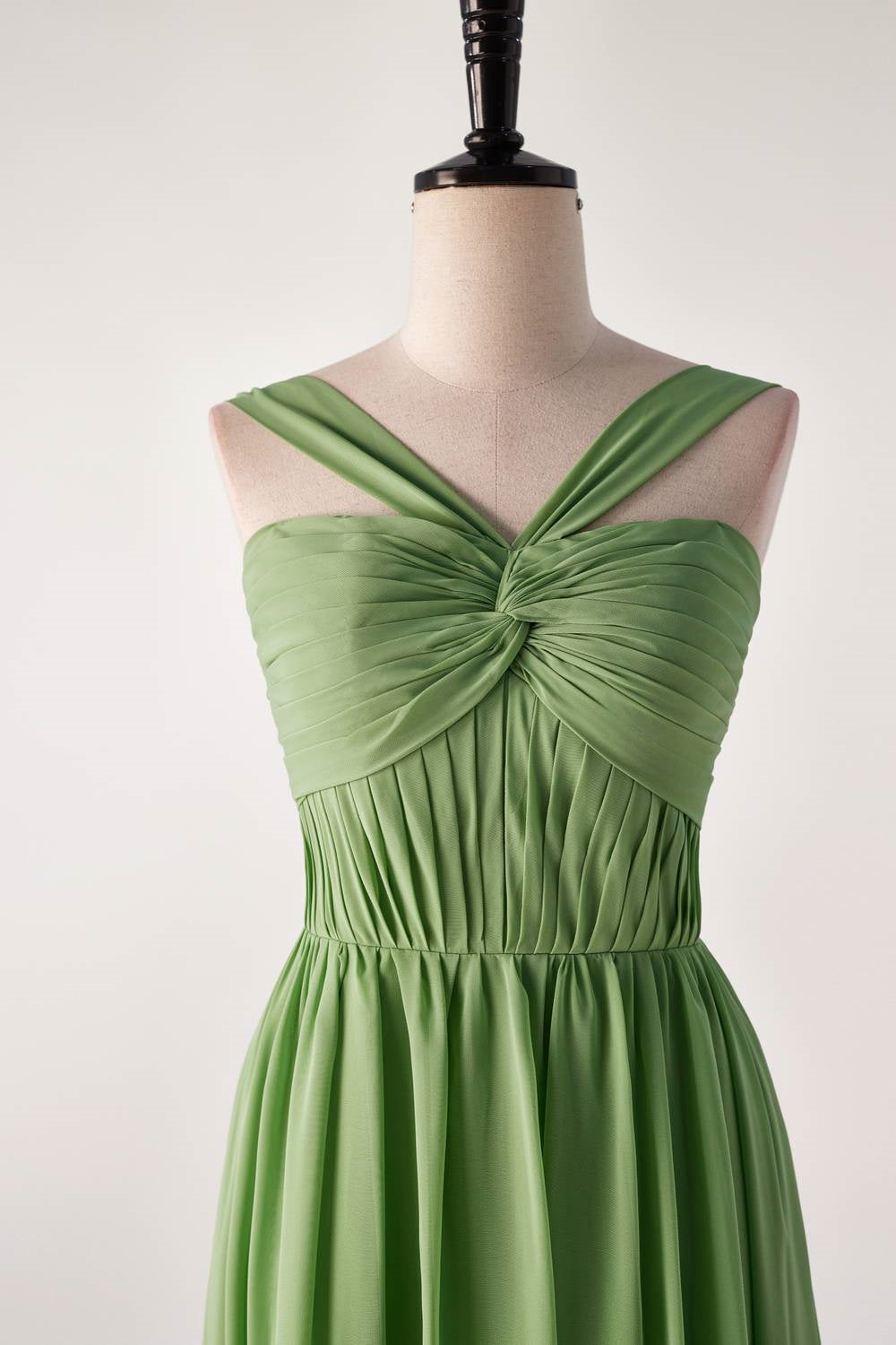 Matcha Green Sleeveless Lace-up Back Long  Bridesmaids Dress