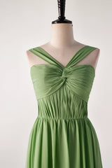 Matcha Green Sleeveless Lace-up Back Long  Bridesmaids Dress