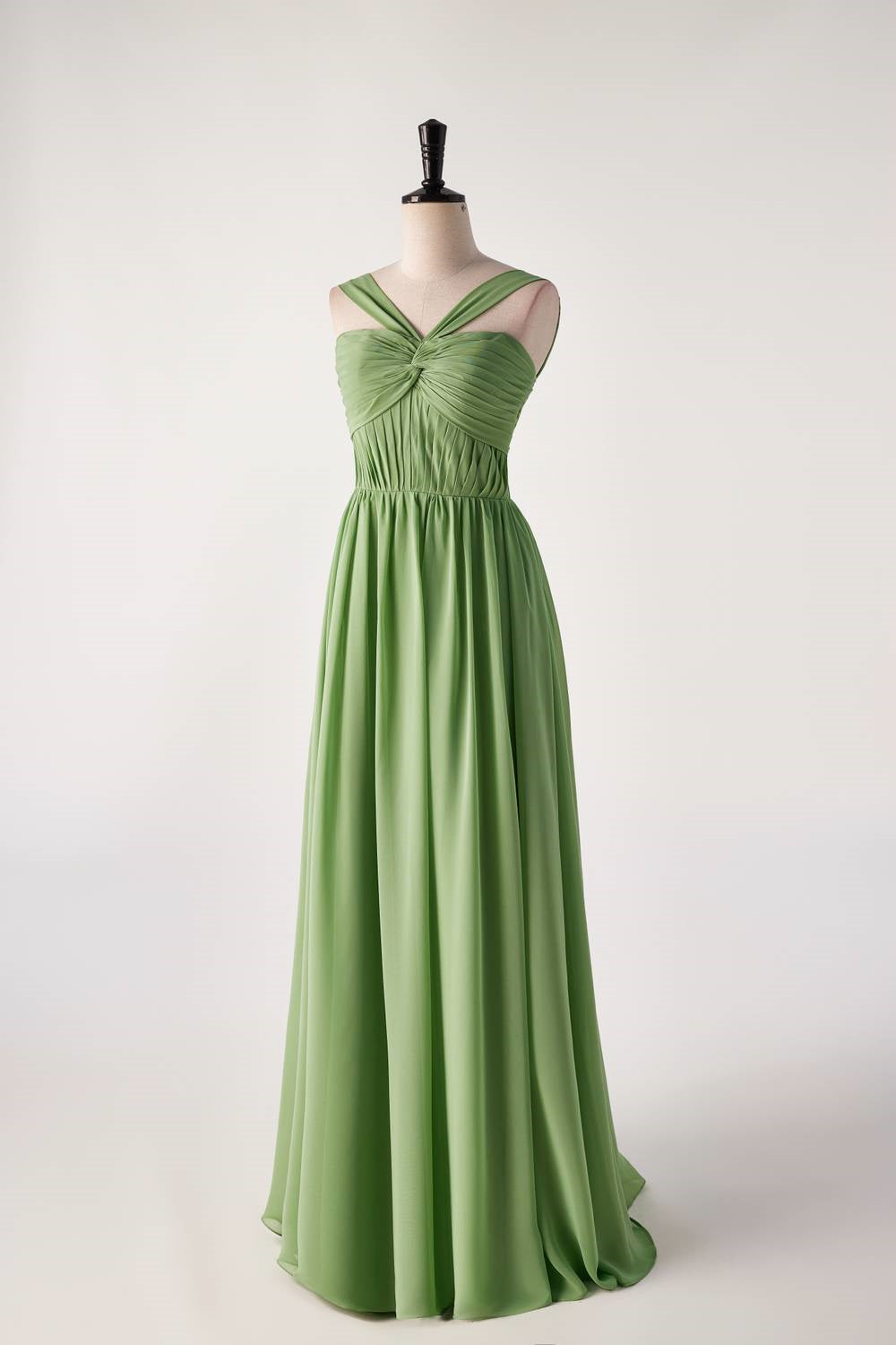 Matcha Green Sleeveless Lace-up Back Long  Bridesmaids Dress