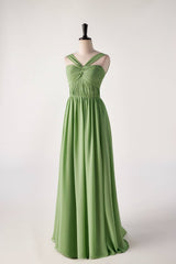 Matcha Green Sleeveless Lace-up Back Long  Bridesmaids Dress