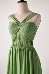Matcha Green Sleeveless Lace-up Back Long  Bridesmaids Dress