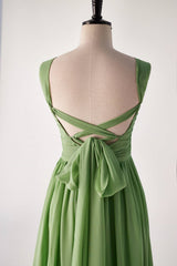 Matcha Green Sleeveless Lace-up Back Long  Bridesmaids Dress