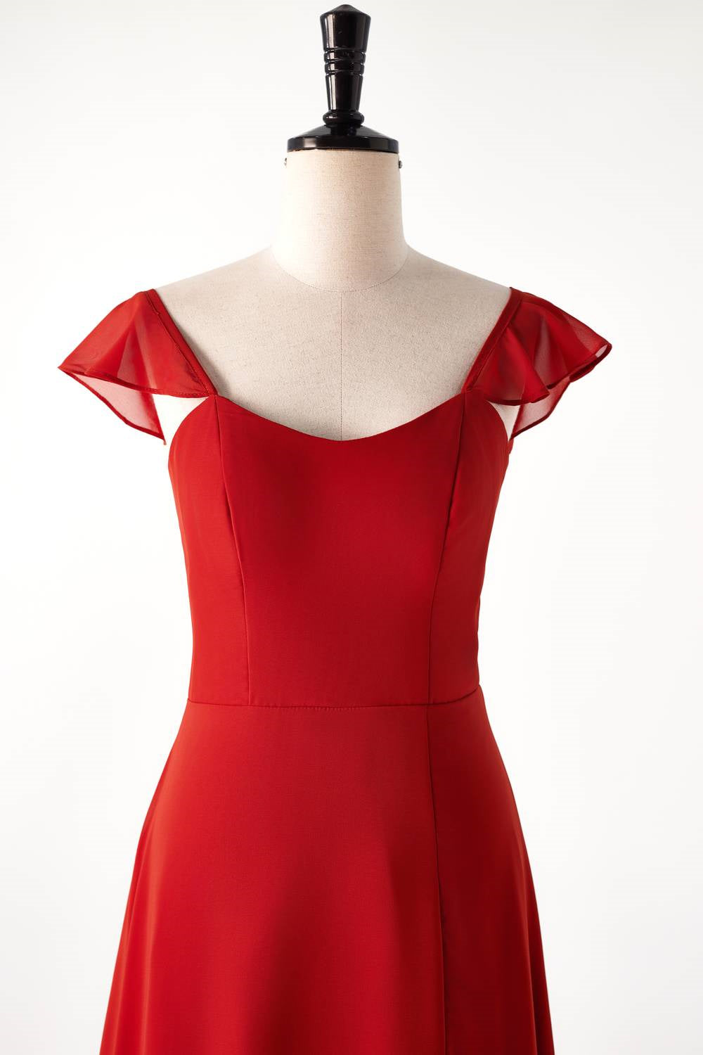 Red Cap Sleeve Long Bridesmaid Dresses with Slit
