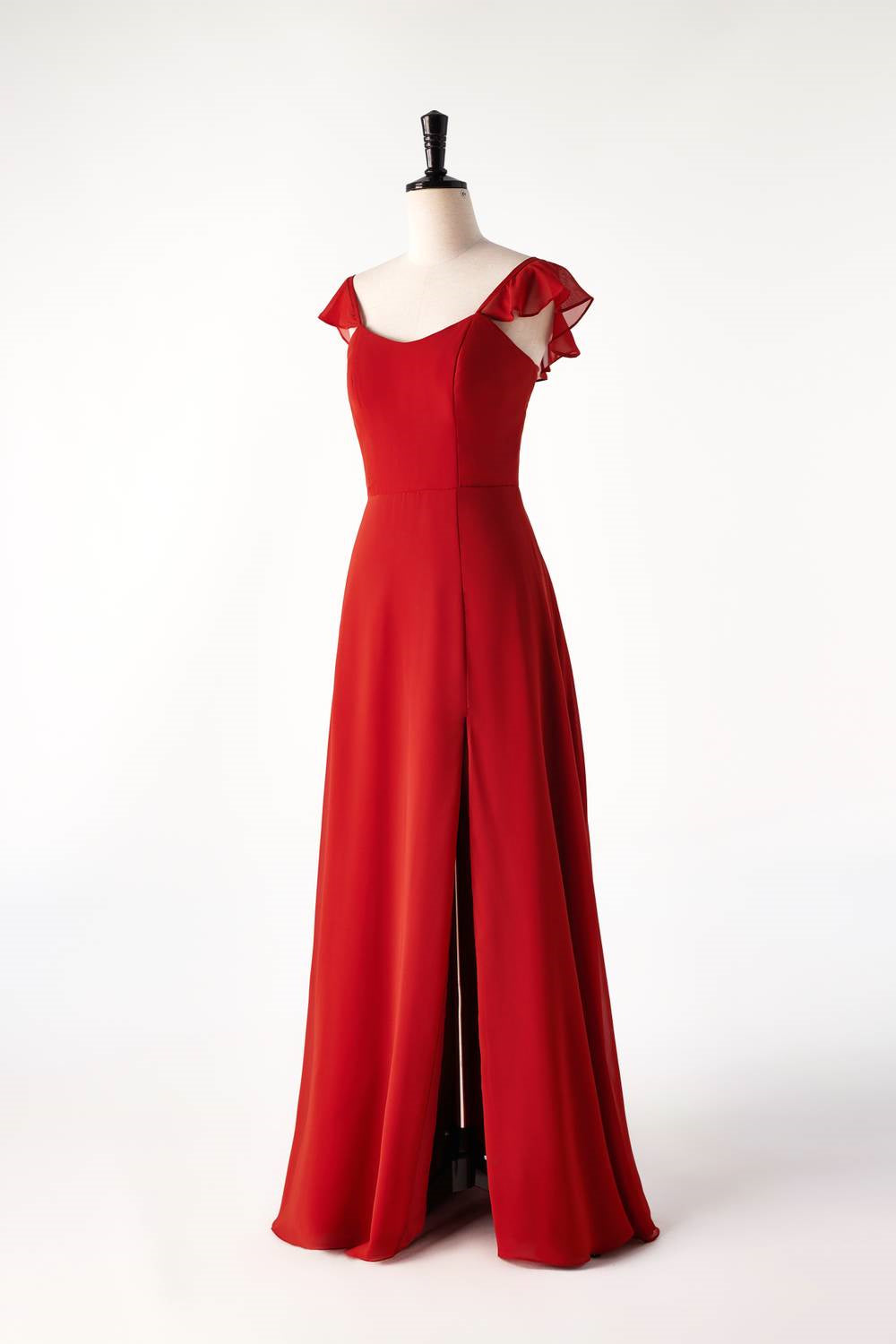 Red Cap Sleeve Long Bridesmaid Dresses with Slit