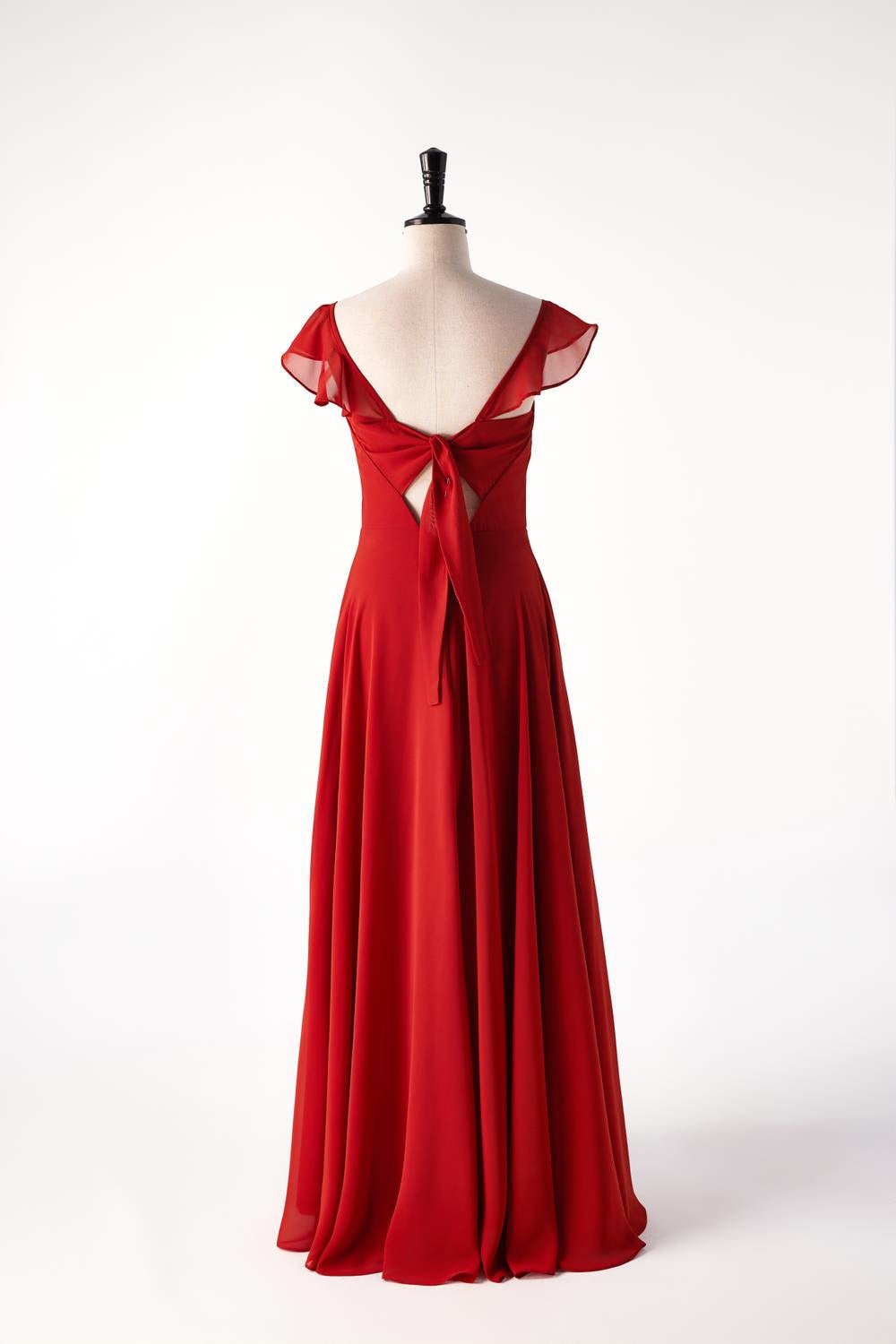 Red Cap Sleeve Long Bridesmaid Dresses with Slit