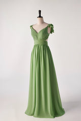 Matcha Green Cap Sleeve Ruched Backless Long Bridesmaids Dress