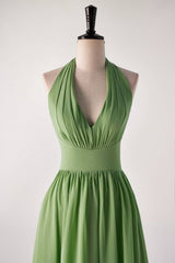 Matcha Green V-neck  Halter  Bridesmaids Dress