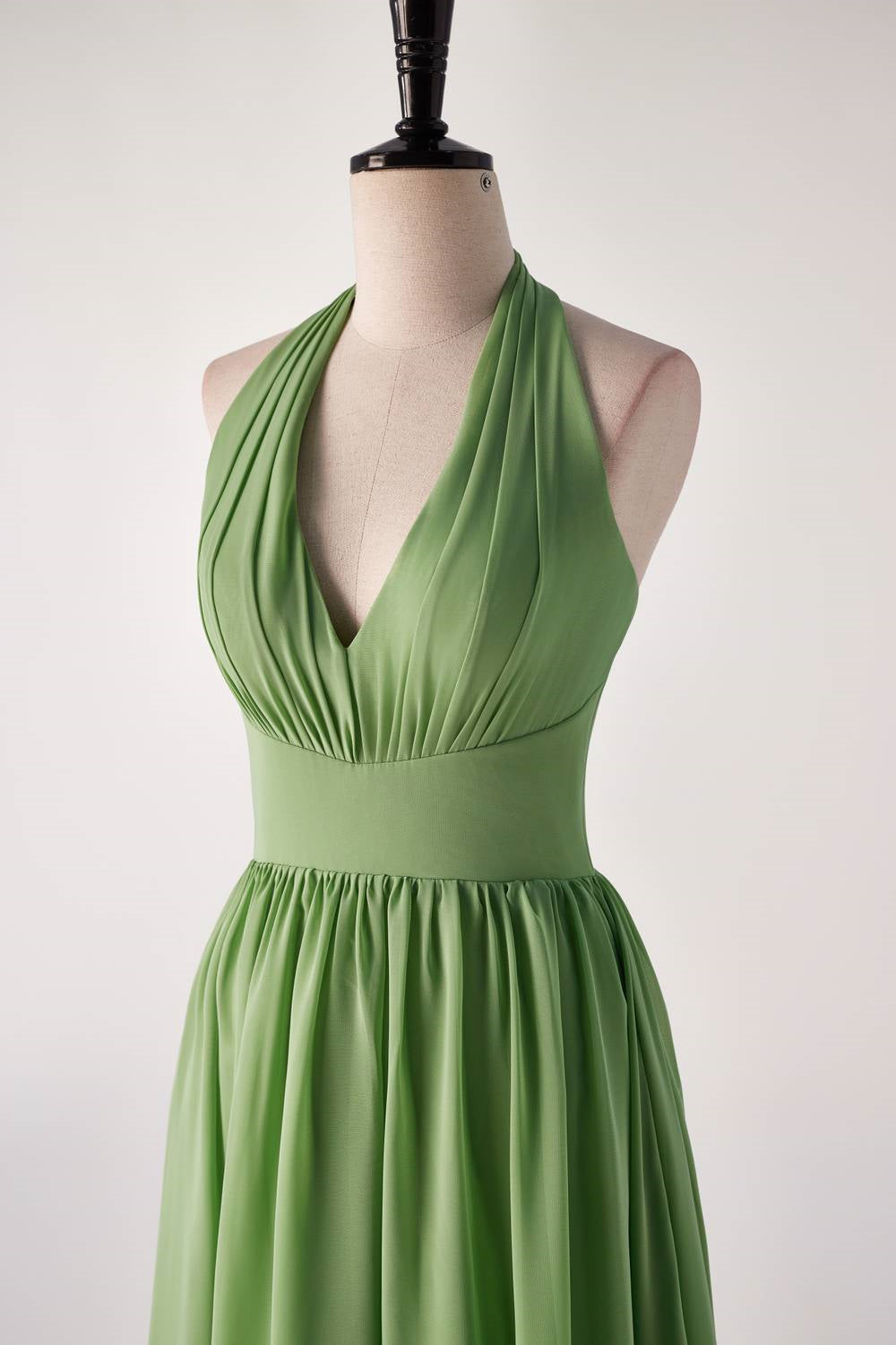 Matcha Green V-neck  Halter  Bridesmaids Dress
