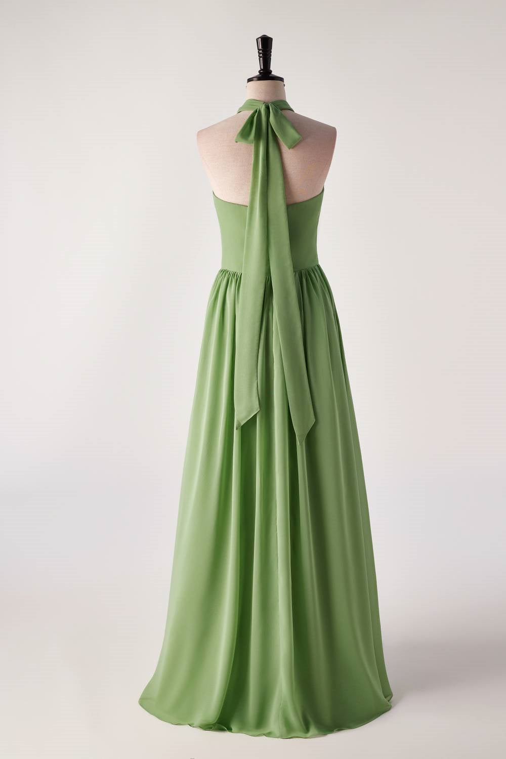 Matcha Green V-neck  Halter  Bridesmaids Dress