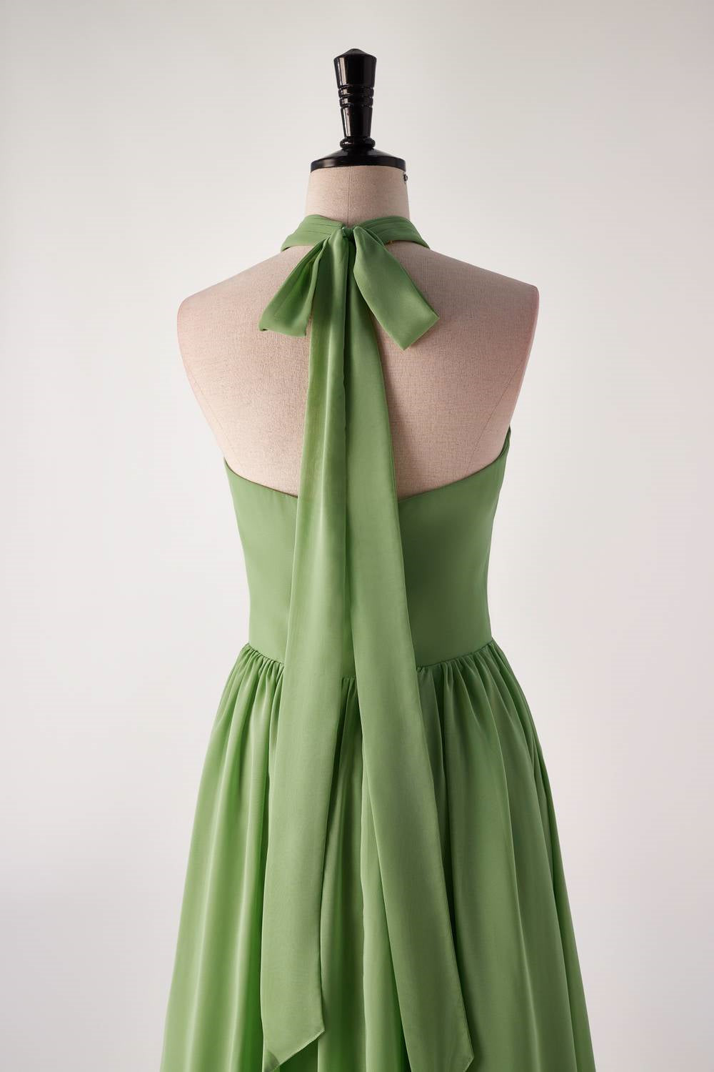 Matcha Green V-neck  Halter  Bridesmaids Dress