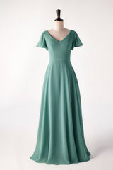 Eucalyptus A-line Cap Sleeve Bridesmaid Dresses