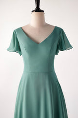 Eucalyptus A-line Cap Sleeve Bridesmaid Dresses