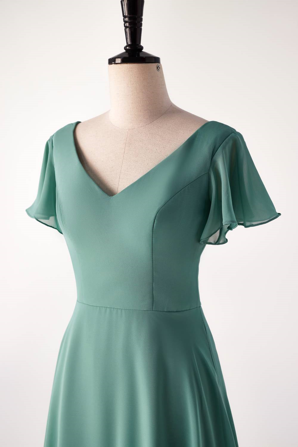 Eucalyptus A-line Cap Sleeve Bridesmaid Dresses