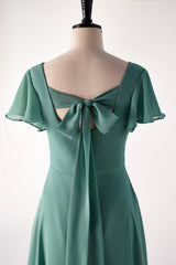 Eucalyptus A-line Cap Sleeve Bridesmaid Dresses