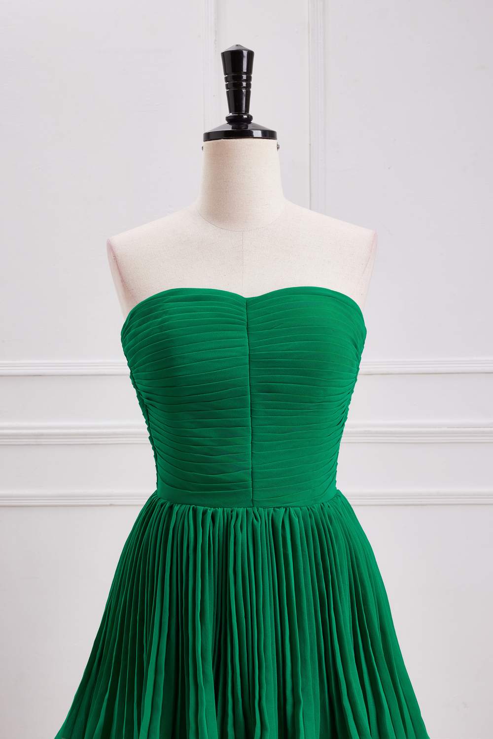 Hunter Green Strapless Layers A-line Long Prom Dress