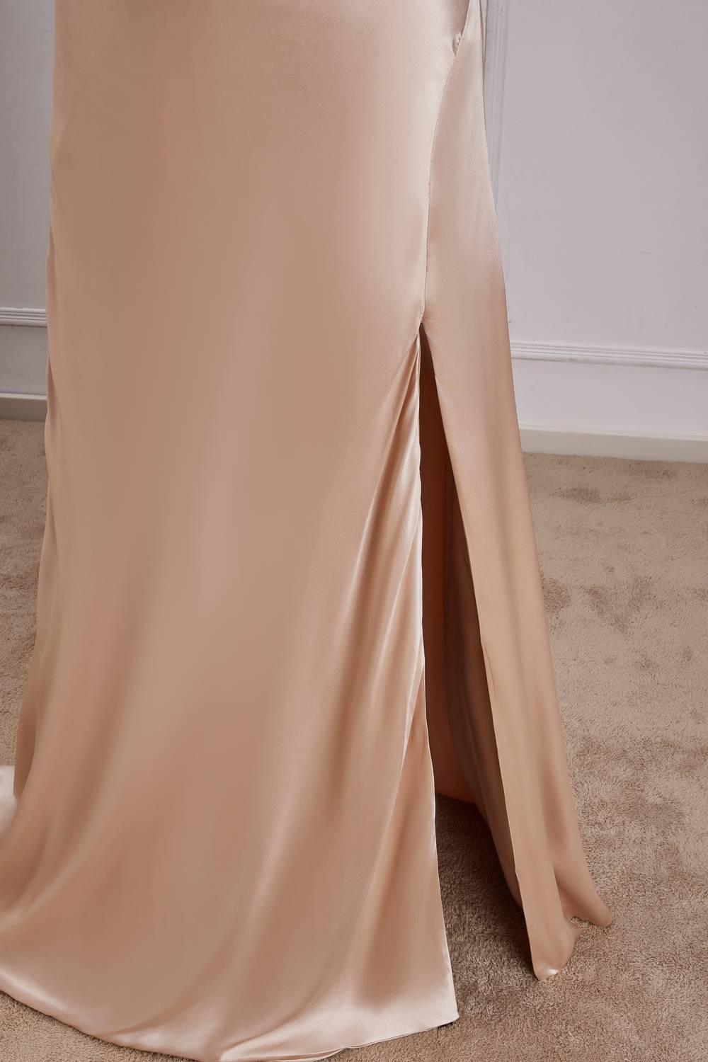 Straps Champagne Satin A-line Long Party Dress