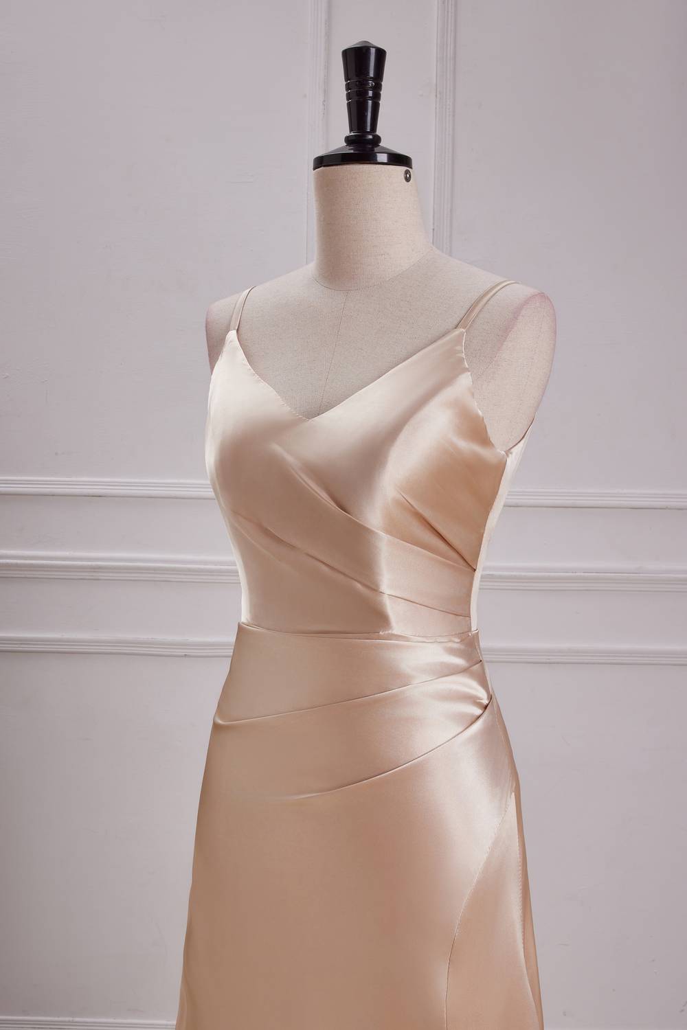 Straps Champagne Satin A-line Long Party Dress