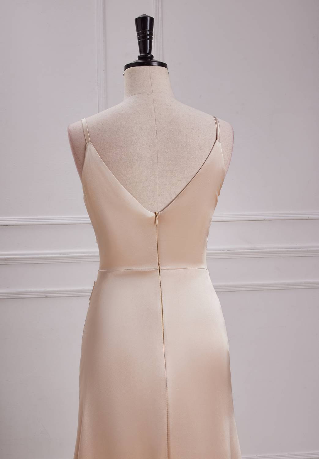 Straps Champagne Satin A-line Long Party Dress