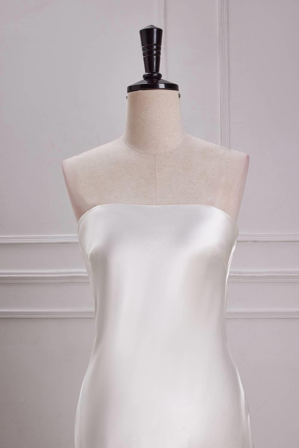 Strapless Ivory Soft Satin Party Dress with Cowl Back