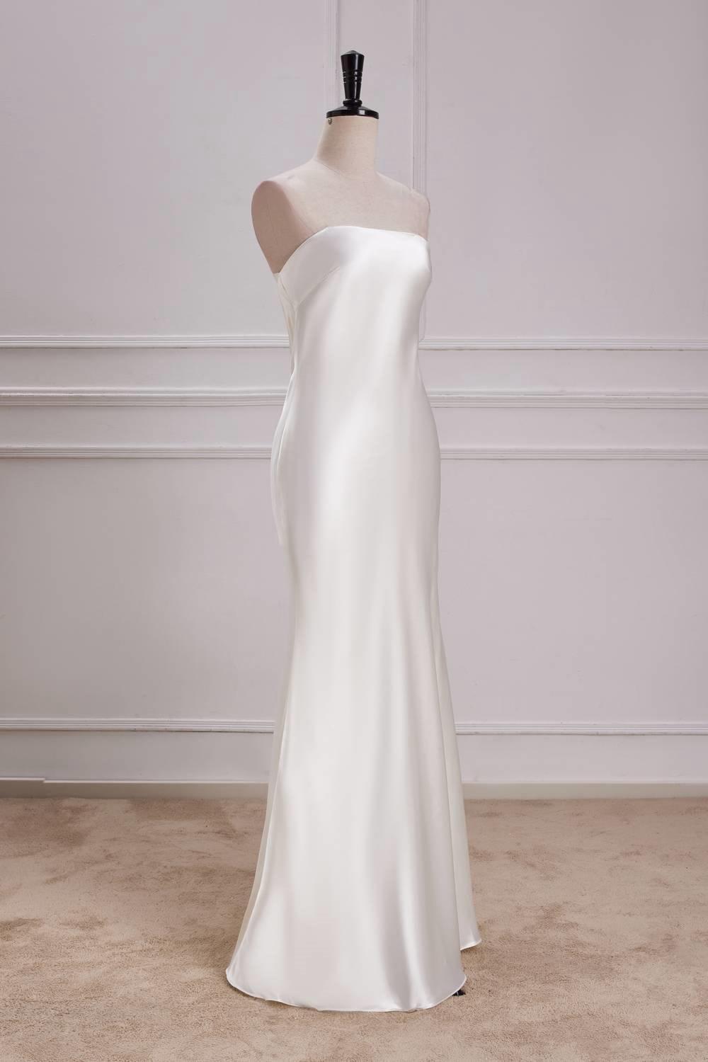 Strapless Ivory Soft Satin Party Dress with Cowl Back