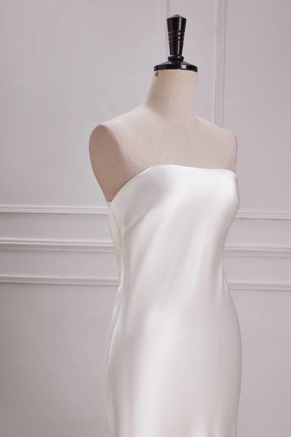 Strapless Ivory Soft Satin Party Dress with Cowl Back