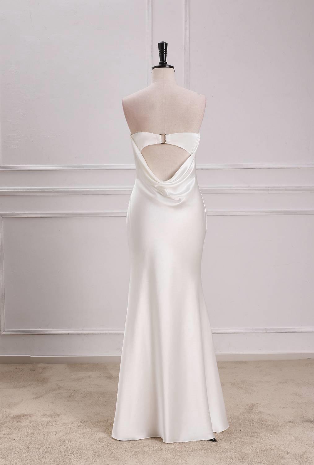 Strapless Ivory Soft Satin Party Dress with Cowl Back