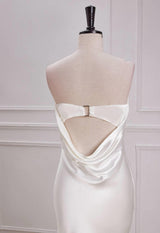 Strapless Ivory Soft Satin Party Dress with Cowl Back