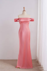 Pink Off-the-shoulder Fitted Long Mermaid Prom Dress