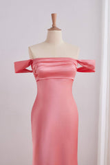 Pink Off-the-shoulder Fitted Long Mermaid Prom Dress