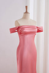 Pink Off-the-shoulder Fitted Long Mermaid Prom Dress
