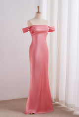 Pink Off-the-shoulder Fitted Long Mermaid Prom Dress