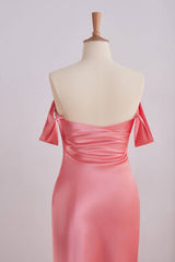 Pink Off-the-shoulder Fitted Long Mermaid Prom Dress