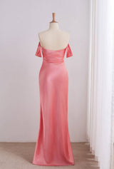 Pink Off-the-shoulder Fitted Long Mermaid Prom Dress