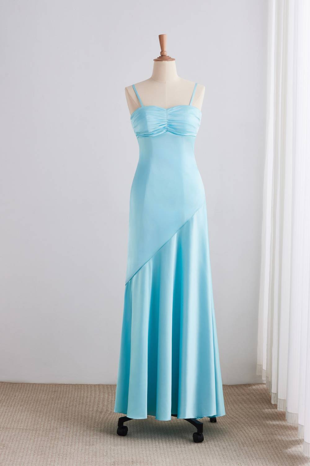 Blue Spaghetti Strap Long Prom Dress with Zipper Back