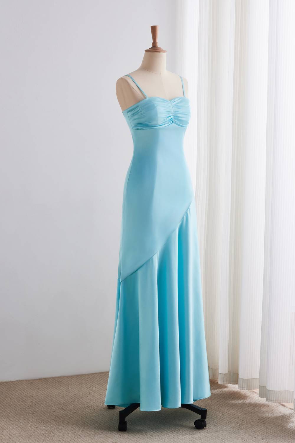 Blue Spaghetti Strap Long Prom Dress with Zipper Back