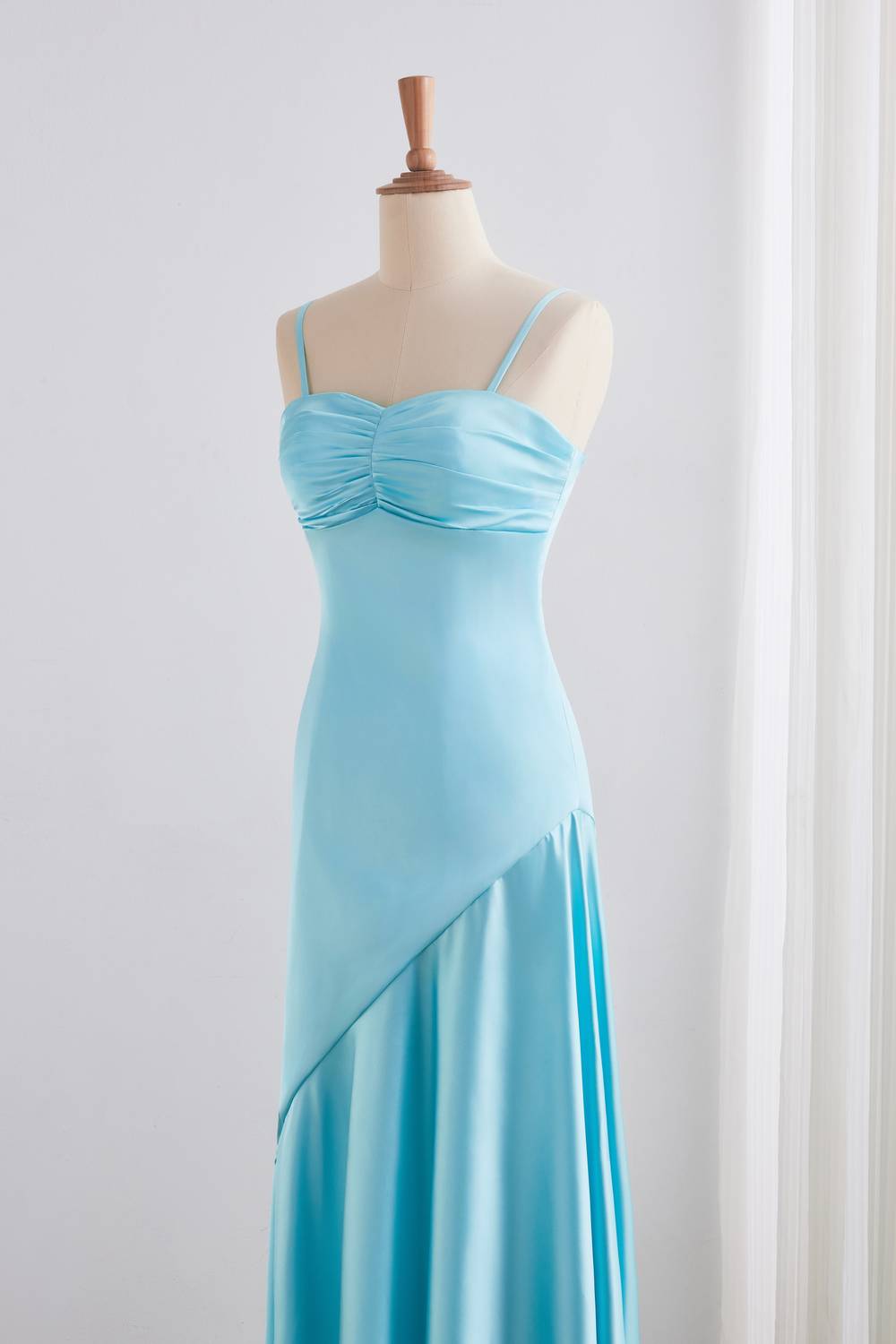 Blue Spaghetti Strap Long Prom Dress with Zipper Back